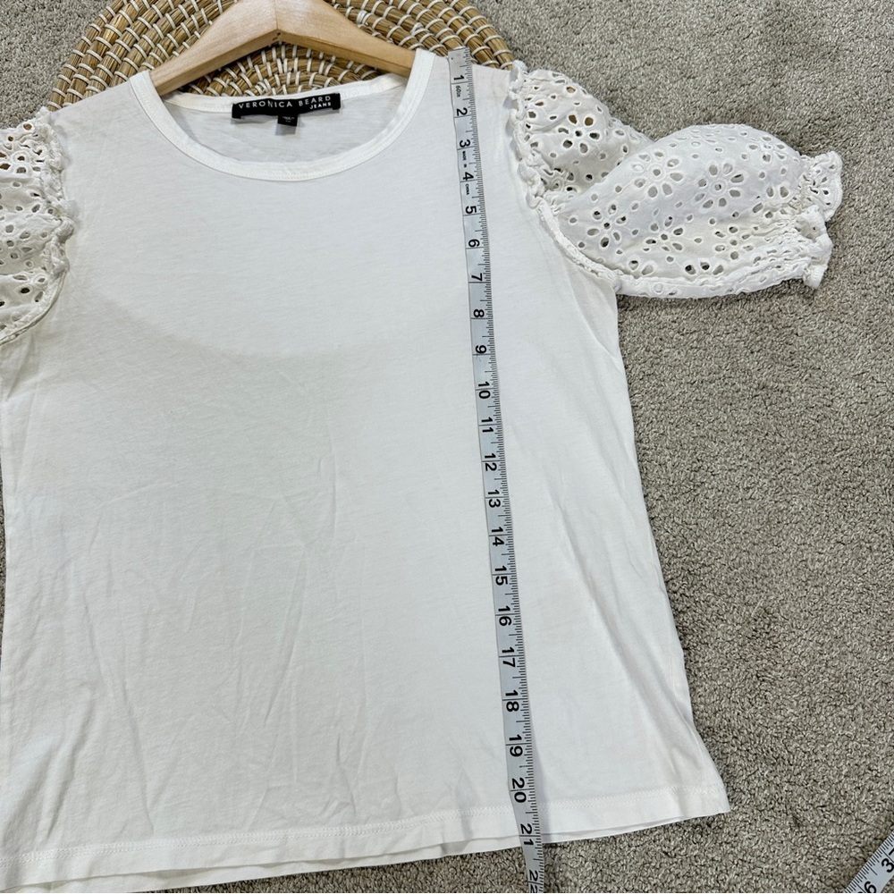 Veronica Beard Jeans Women’s Eyelet Puff Sleeve Top Boho in White Size XS - Picture 9 of 13
